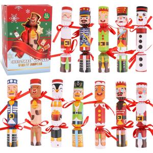 LOKIPA 12 Pack Christmas No Snap Party Table Favors, Christmas Crackers with Prizes Xmas Themed Pattern Party Supplies with Party Hat, Joke & Xmas Gift for Parties, Dinners & Holidays