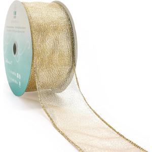 CT CRAFT LLC Gold Metallic Wired Ribbon 2.5 inch x 40 Yards for Christmas Home Decor Tree Topper Bow Gift Wrapping DIY Crafts Wreath Garland Wedding