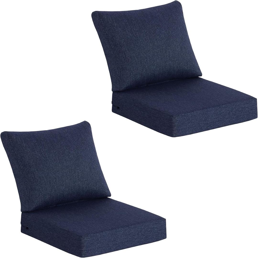 Outdoor Deep Seat Cushions Set of 2, 22 x 24 x 5.5 Inch High-Density Foam Patio Chair Cushions with Water-Repellent & UV-Resistant Covers, Tear-Resistant Seat & Back Replacement Cushions, Indigo