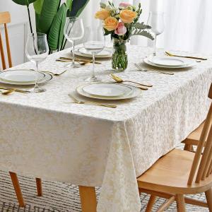 maxmill Jacquard Tablecloth Damask Design Water Resistance Antiwrinkle Heavy Weight Soft Table Cloth for Buffet Banquet Parties Event Holiday Dinner Rectangle 60 x 84 Inch Beige with White