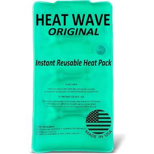 HEAT WAVE Instant Heat Packs Medium (59)- Medical Grade Reusable Green 1-Pack Fast and HOT - Made in USA for Muscle Aches, Back, Arm, Shoulder, Pain Relief, Warmth on the Go; Heating Pad Click Heat