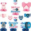 12Pcs Burnouts or Bows Gender Reveal Party Honeycomb Centerpieces Table Toppers for Boys Girls Blue and Pink Car Wheel Bow Tie Party Decoration Supplies for He or She Gender Reveal Baby Shower