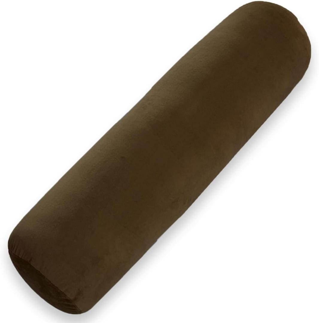 Round Body Pillow for Adults, Long Bolster Pillow for Bed with Removable Velvet Cover, Decorative Tube Roll Cylinder Pillow, 35 x 7.87 Inch, Coffee