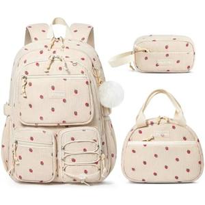 Fimibuke School Backpack for Girls Boys - 3PCS Corduroy Kids Backpack Set with Lunch Box & Pencil Pouch, Lightweight Teen Girls School Bag Laptop Bag Travel Daypack for Elementary Middle High School