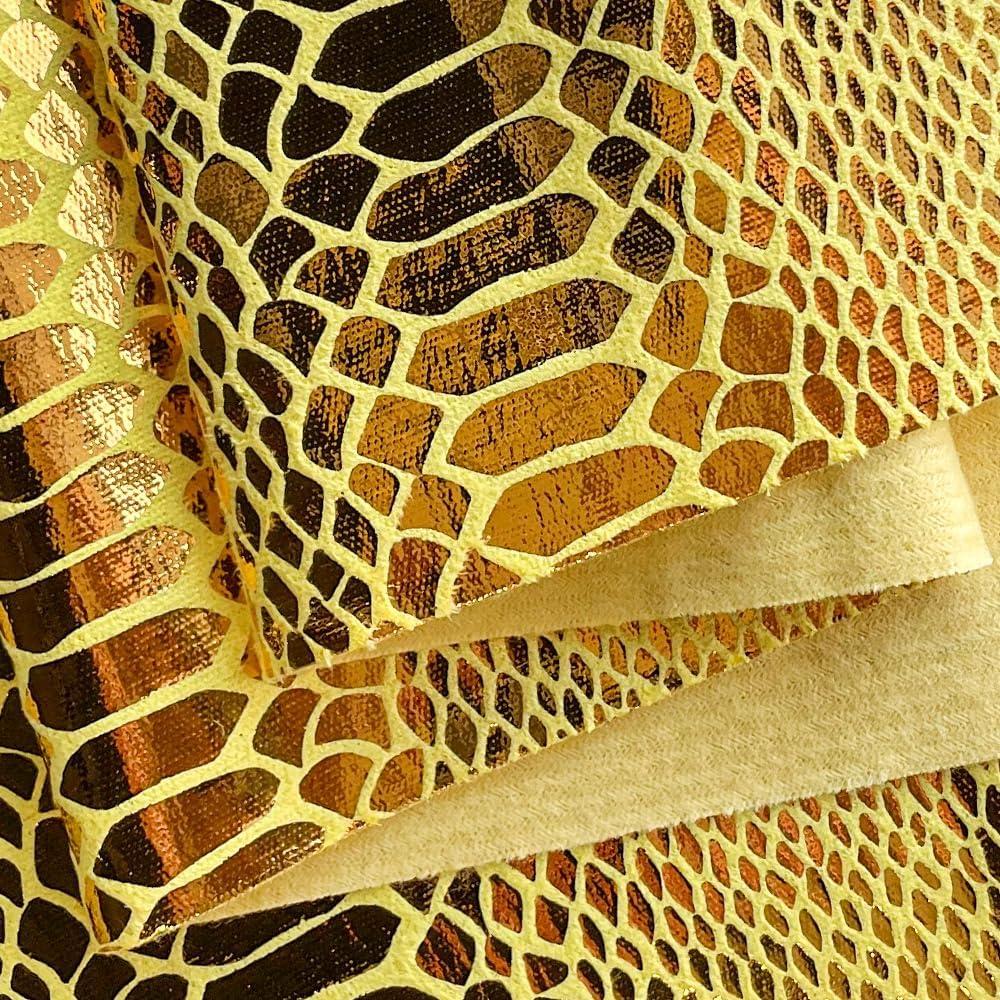 ONEART | Snake Skin Texture Faux Leather Fabric 54" Wide, Soft Embossed Vinyl for Sewing Crafts and Home Upholstery, Sold by Separated Yard (Yellow)