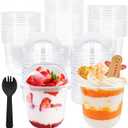 Panxxsen 100 Pack 12 oz Clear Plastic Cups with Dome Lids,Parfait Yogurt Cups with Spoons,No Hole Plastic Cup with Lids for Dessert,Yogurt,Ice Cream,Cupcake,Fruits (EXP 05/11/33)