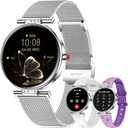 Smart Watch for Women, 1.19" AMOLED Touchscreen Fitness WatchCalls/Notifications3 Straps, 24H Heart Rate/Sleep Monitor/Female Cycle, 120+ Sports Modes, IP68 Waterproof Smartwatch for Android iPhone