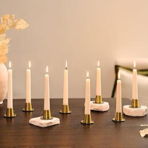 NUPTIO Taper Candle Holders Gold: Set of 8 Brass Candlestick Holder - Bulk Vintage Short Iron Candlestick Candle Holders for Fall Thanksgiving Christmas Table Decor
