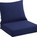 PatioGlow Outdoor Seat Cushion Set 22 x 24 x 4 Inch, Waterproof & Fade Resistant Patio Furniture Cushions with Removable Cover and Ties, Thick Deep Seating Pads for Outside Chair Sofa Couch, Dark Blue