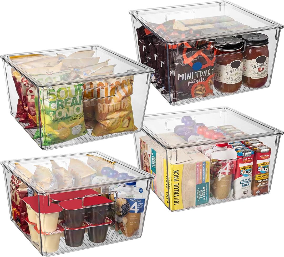 CLEARSPACE Plastic Storage Bins with Lids XL Perfect Kitchen Organization or Pantry Storage Fridge Organizer, Pantry Organization and Storage Bins, Cabinet Organizers, 4 Pack XL