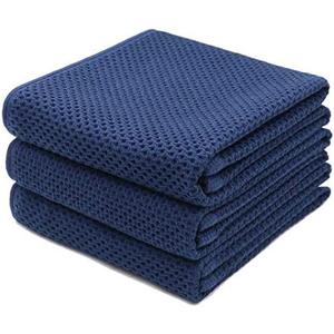 Mia'sDream Cotton Hand Towels for Bathroom, Waffle Weave Bath Guest Gym Towels, Soft and Absorbent Kitchen Towels Set Tea Towels, 13inch x 28inch 3 Pack (Navy Blue)