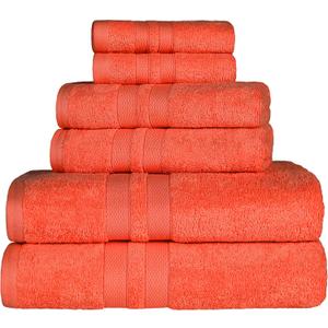Superior Ultra-Soft 6-Piece Cotton Towel Set, Includes 2 Bath Towels, 2 Hand Towels, and 2 Washcloths for Bathroom, Guest Room, Quick Dry, Daily Use Home Essential Towels - Tangerine