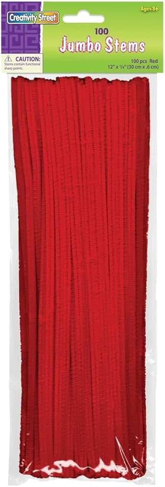 Creativity Street Jumbo Chenille Stems, 12" x 6 mm, Craft Pipe Cleaners, Red, Pack of 100, 2 Pack