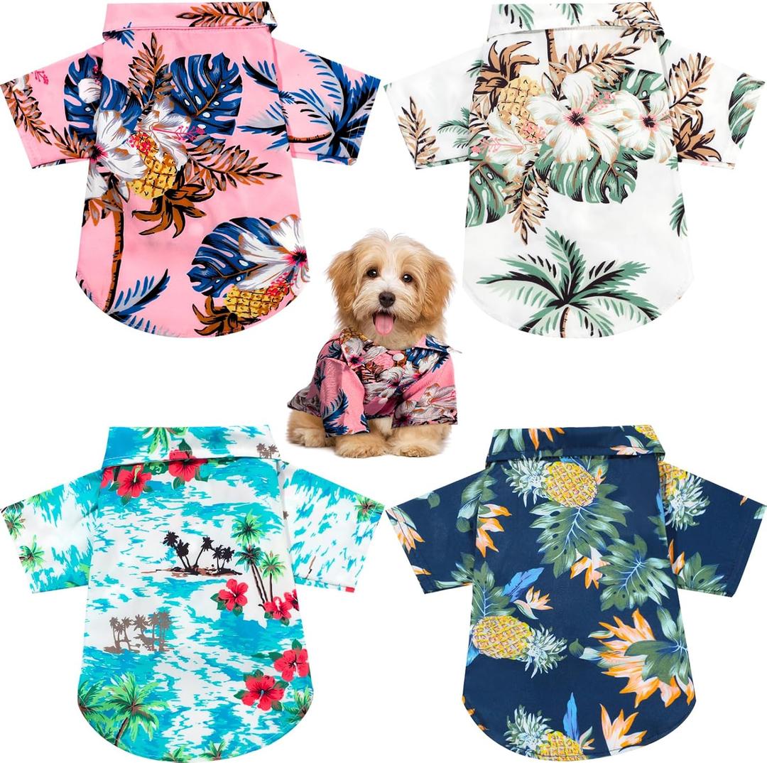 Weewooday 4 Pieces Small Pet Summer T-Shirts Hawaii Style Floral Pet Dog Shirt Breathable Cool Clothes Beach Seaside Puppy Sweatshirt for Puppy(Floral Style,X-Large)