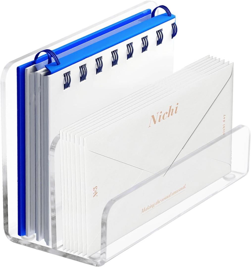 2 Compartments Clear Acrylic Mail Holder – Vertical Letter Sorter & Multifunction Desk Organizer for Bills, Documents, Notebooks – Modern Office/Home Envelope File Rack
