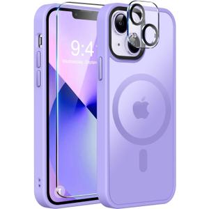 MOCCA Strong Magnetic for iPhone 13 Case, [Compatible with Magsafe][Screen Protector+Camera Lens Protector] Translucent Matte Back Slim Shockproof Case for iPhone 13 Phone Case 6.1", Light Purple