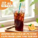 Nuogo 100 Set 32oz Clear PET Plastic Cups with Flat Lids,Green