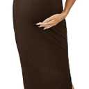 SHENHE Women's Maternity Ribbed 2 Piece Outfits Short Sleeve Crop Top Bodycon Slit Midi Skirt Set X-Large, Brown