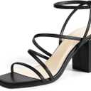 DREAM PAIRS Women's Heels Chunky Block Strappy Square Open Toe Ankle Buckle Heeled Sandals Wedding Party Dress Shoes Indie (8.5, Black)