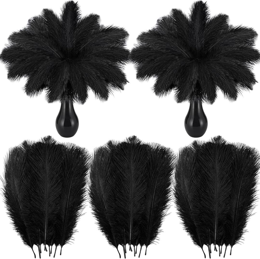 Crowye 100 Pcs Ostrich Feathers Bulk for Centerpieces Craft Ostrich Feathers for Vase Wedding Masquerade Party Home Costume Decorations (8-10 Inch,Black)