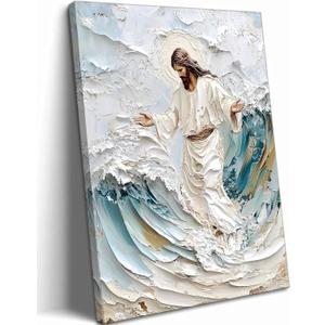 Abstract Jesus Walking On Water Canvas Wall Art Modern Religious Oil Painting Wall Decor Christian Gift Bible Verses Picture Print for Bedroom Living Room Modern Christian Poster Decoration Frame