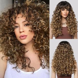 LONAI Blonde Curly Wig Long Curly Wigs with Bangs for Women WIG006 Synthetic Hair Wig Vintage Hairstyle for Daily Use Party Cosplay-Honey Blonde with Dark Roots (23 Inch (Pack of 1))