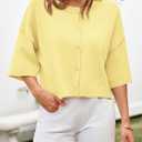 Cicy Bell Womens Half Sleeve Cardigan Sweaters Cropped Button Down Tops Oversized Lightweight Ribbed Knit Summer Outfits (Yellow, M)