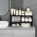 Expandable Spice Rack,Stackable Storage for Cabinet, Multi-Functional Kitchen Shelving,Height-Adjustable,Sustainable Organizer Solution(3Packs/Black/Medium) (MEDIUM:8.11"D x 16.54"W x 6.42"H)