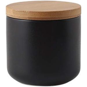 Food Storage Canister, Ceramic Kitchen Canisters with Airtight Seal Bamboo Lid, Food Storage Jar for Tea, Coffee Bean, Spice, Sugar 260ml/ 800ml/ 1000ml (260ml-8.2 x 8.3cm) (Black)