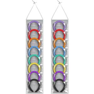 Shappy 2 Pcs Headband Organizer for Women Hanging Headband Holder with 16 Clear Pockets Headphone Storage Classroom for Cell Phones Calculator Hair Accessory(8.7 inches,Gray)