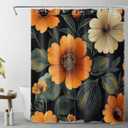 LB Orange Floral Shower Curtain Boho Flower Dark Green Leaf Bathroom Shower Curtains Vintage Abstract Plant Small Waterproof Washable Fabric Stall Bath Curtain Set with Hooks,72Lx60W inch