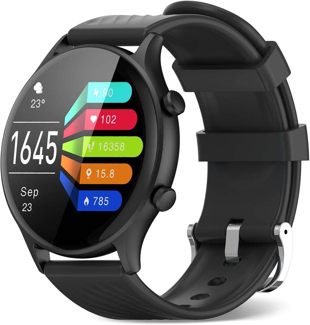 WalkerFit Smart Watch for Men, 1.39 Inch Round Fitness Watch, Pedometer with Heart Rate Monitor, Sleep Monitor, Menstrual Cycle, Waterproof Activity Tracker, Round (Round - Deep Black)