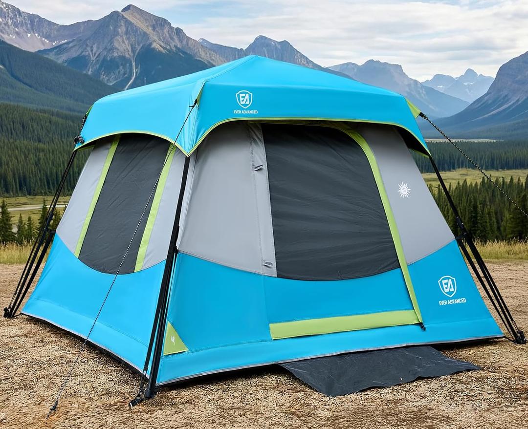 EVER ADVANCED 4 Person Blackout Camping Tent, 60s Easy Setup Instant Cabin Tent for Family, 4000mm Water-Resistant & UV Protection Light-Blocking Tent with Rainfly for Outdoor Travel, 8' x 7' x 59"