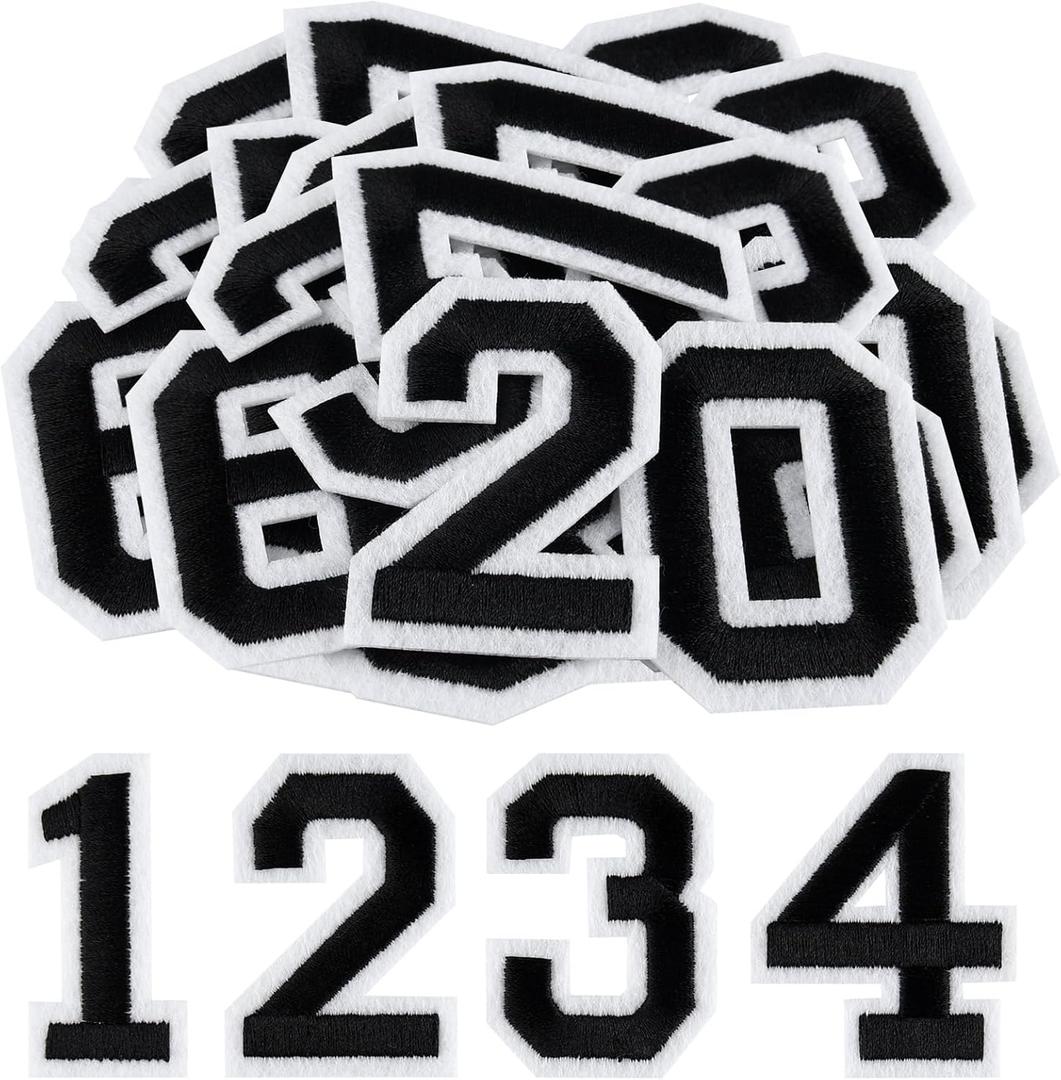 Morcheiong 40 Pcs Iron on Number Patches 0-9, 2 Inch Iron on Embroidered Numbers for Clothing, Pants, Hats, Bags- Black
