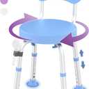 Swivel Shower Chair, 360 Non-Slip Shower Seat with Backrest for Elderly and Disabled, Height Adjustable Rotating Tub Bench for Seniors Bathroom Inside Shower with Compact Frame (Blue)