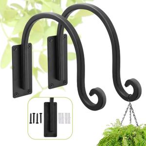 Heavy Duty Plant Hanger Bracket (8"/Black) Outdoor Hand-Forged Hanging Plant Bracket Durable and Stable Bird Feeder Hanger (1A-8 2PCs)