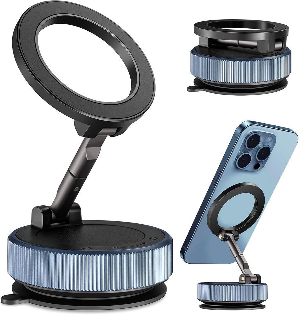 Vacuum Magnetic Suction Phone Holder360 Adjustable Magnetic Car Phone Holder ,Foldable and Retractable Hands-Free Suction Cup Phone ,Phone Holders for Your Car/Gym/Mirror Mount for iPhone & Android