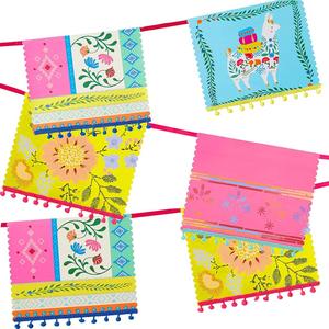 Talking Tables Colorful Mexican Pom Pom Garland for Boho Fiesta Birthday Party Llama Decor; Great for Encanto, Moana Themes; 13ft Paper Garland, Easy to Hang