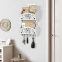 Mail Organizer with Key Holder,2-Slot Mail Holder with 4 Key Hooks for Wall Decorative, Wooden Hanging Organizer for File Letter in Shelf Home Farmhouse Decor for Entryway Office