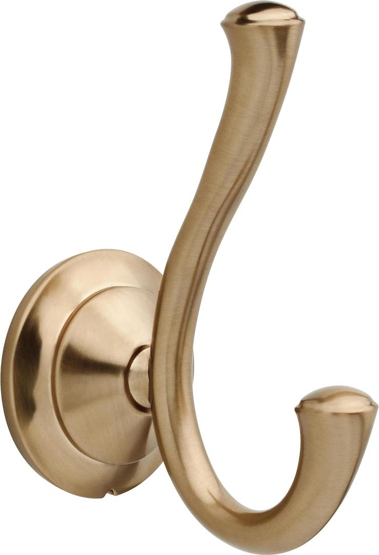 Delta Linden (1-Pack) Towel Hooks Champagne Bronze Double Bathroom J Hooks Wall Mounted for Robes & Towels Hand Towel Hook Holder Kitchen, Bathroom Accessories 79435-CZ