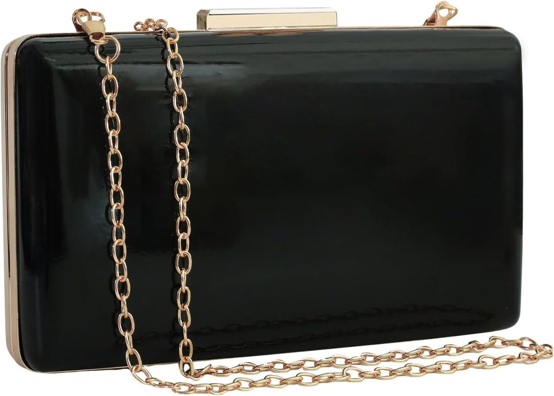 XINGSHUNFU Women Evening Clutch Purses Patent Leather Clutches Formal Party Wedding Cocktail Prom Purse Handbags (Black)