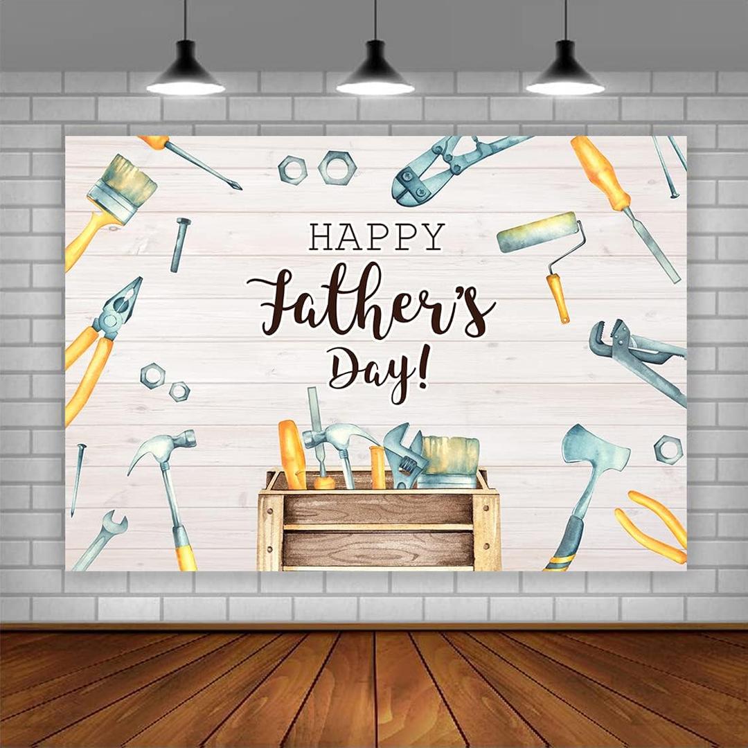Lofaris Happy Father's Day Backdrop for Photography Fixing Tools Box Retro Wood Floor Background Fathers Day Family Party Decor Photo Booth Backdrop 5x3 ft