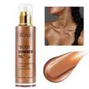 Shimmer Oil 100ml, Moisturizing Long Lasting Body Luminizer Face Brighten, Waterproof Liquid Illuminator Glow, Glitter Oil Highlighter Summer Glowing Makeup (#03 Bronze Gold)