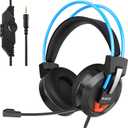 Voistek Over Ear Headphones Wired, Computer Headphones with Microphone, Volume Control, 50mm Drivers, Wired Game Headset for PC, Chromebooks, Laptop, Computer (Blue)