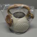 Tea Kettle, 2.7 Quart with Wood Pattern Handle Loud Whistle Food Grade Stainless Steel Teapot, Anti-Hot Handle and Anti-Rust, Suitable for All Heat Sources (Cream white)