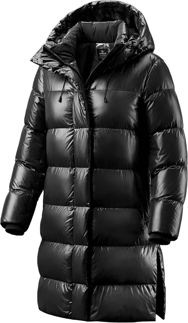 wantdo Women's Long Winter Coat Thicken Puffer Jacket Warm Hooded Parka (Black, M)
