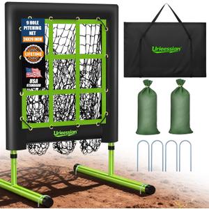 9 Hole Pitching Net with Strike Zone, Baseball Pitching Target, 5 Heights Adjustable 9 Pocket Target Softball Pitching net, Heavy-Duty Solo Baseball Throwing Target with Carry Bag for All Ages