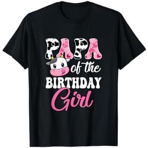 Papa of The Birthday Girl Farm Cow 1St Birthday Girl T-Shirt 2XL