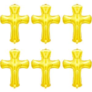 6 Pcs 34 Inch Cross Balloon Jumbo Baptism Large Memorial Balloons Communion Christening Religious Foil Party Balloon for Xmas Home Outdoor Decorations(Gold)