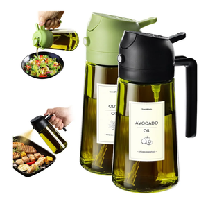 TrendPlain - Original 16oz/470ml Olive Oil Dispenser Bottle for Kitchen Gadgets and Air Fryer Accessories - Olive Oil Sprayer for Cooking w/Stickers - Black & Green